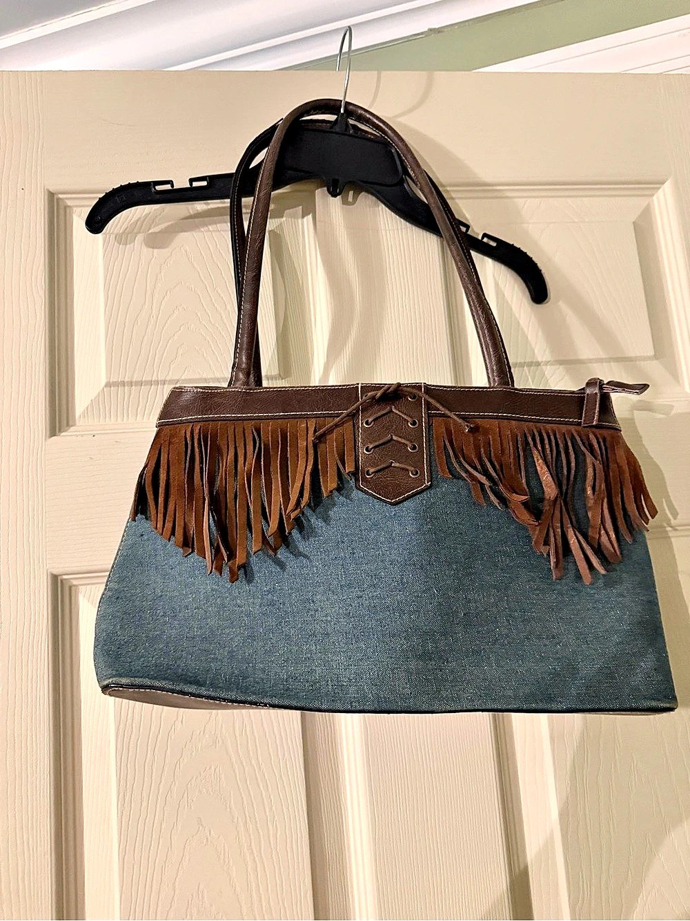 Vintage y2k  Fringe Tote in Blue & Brown Like New